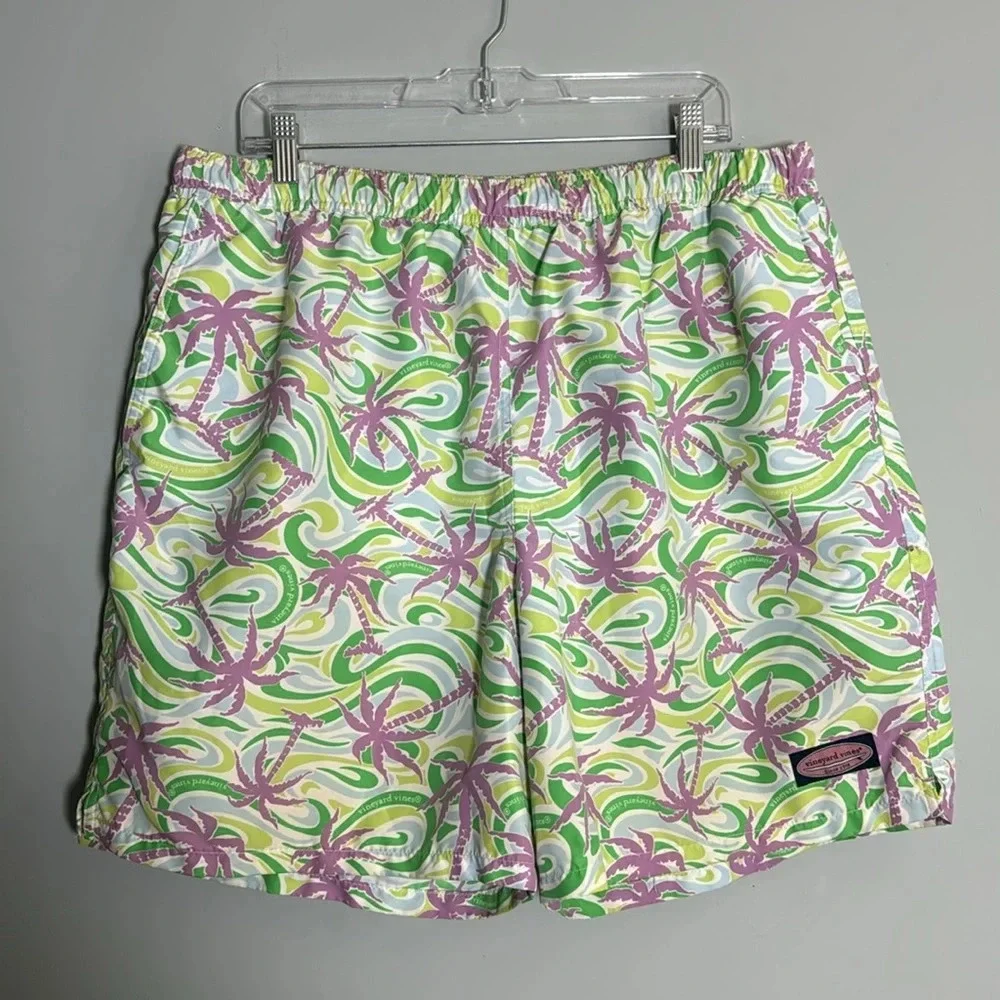 Vineyard Vines Swim Trunks Mens XL Shorts Chappy Purple Green Palm Tree 7”
